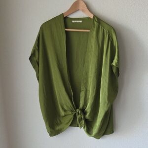 FLOREAT Anthropologie Green Tie-Front Sleeveless Kimono Blouse Coverup One Size